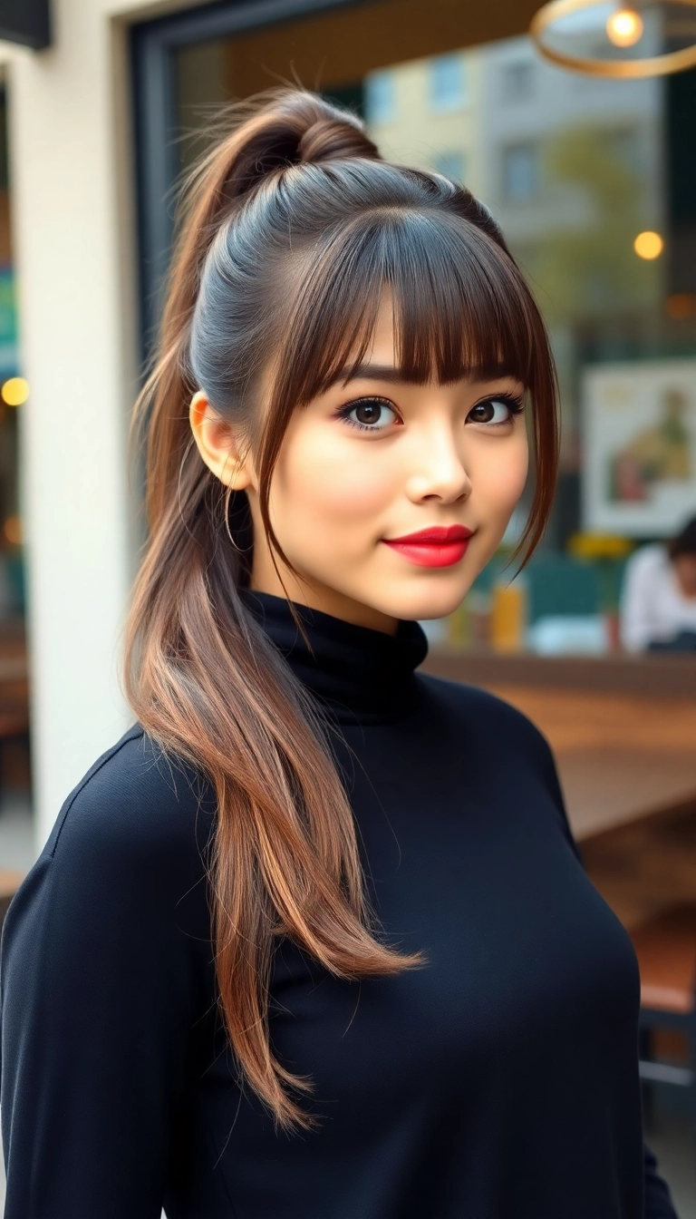 10 Stunning Wrap Around Ponytail Styles That'll Transform Your Look Instantly! - Wrap Around Ponytail with Bangs