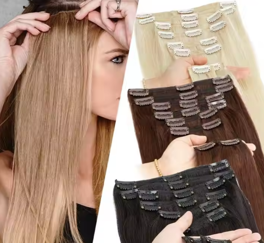 Straight human hair extensions seamless clip ins
