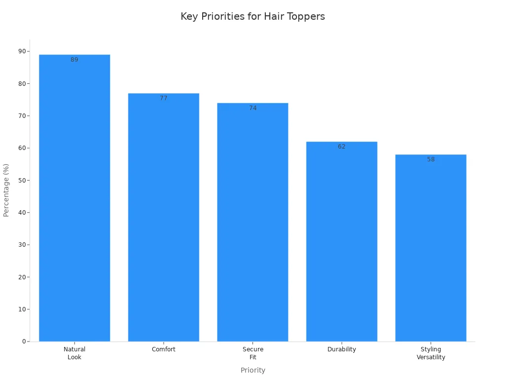 Bar chart showing top priorities for human hair toppers