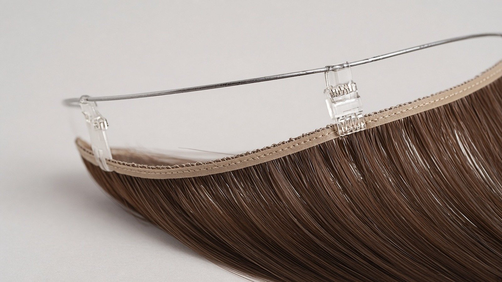 Ladyidiy Halo Remy extension showing adjustable secret wire, supporting clips, and PU weft construction