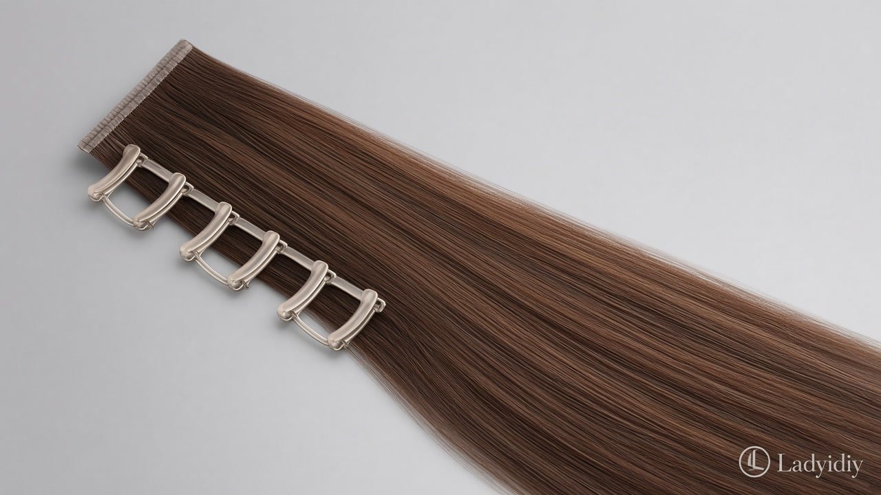 Ladyidiy Seamless Remy clip-in weft with slim PU band and silicone-sleeved clips