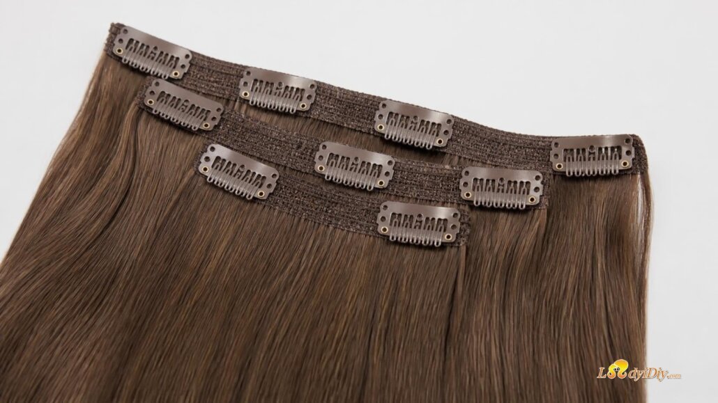 Ladyidiy Classic Remy fabric-stitched clip-in wefts with color-matched metal clips for beginners