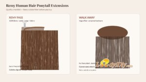 Ladyidiy remy human hair ponytail extensions quality checklist: Remy Pass Invisi-Ponytail comb wrap Velcro vs walk-away unnamed piece
